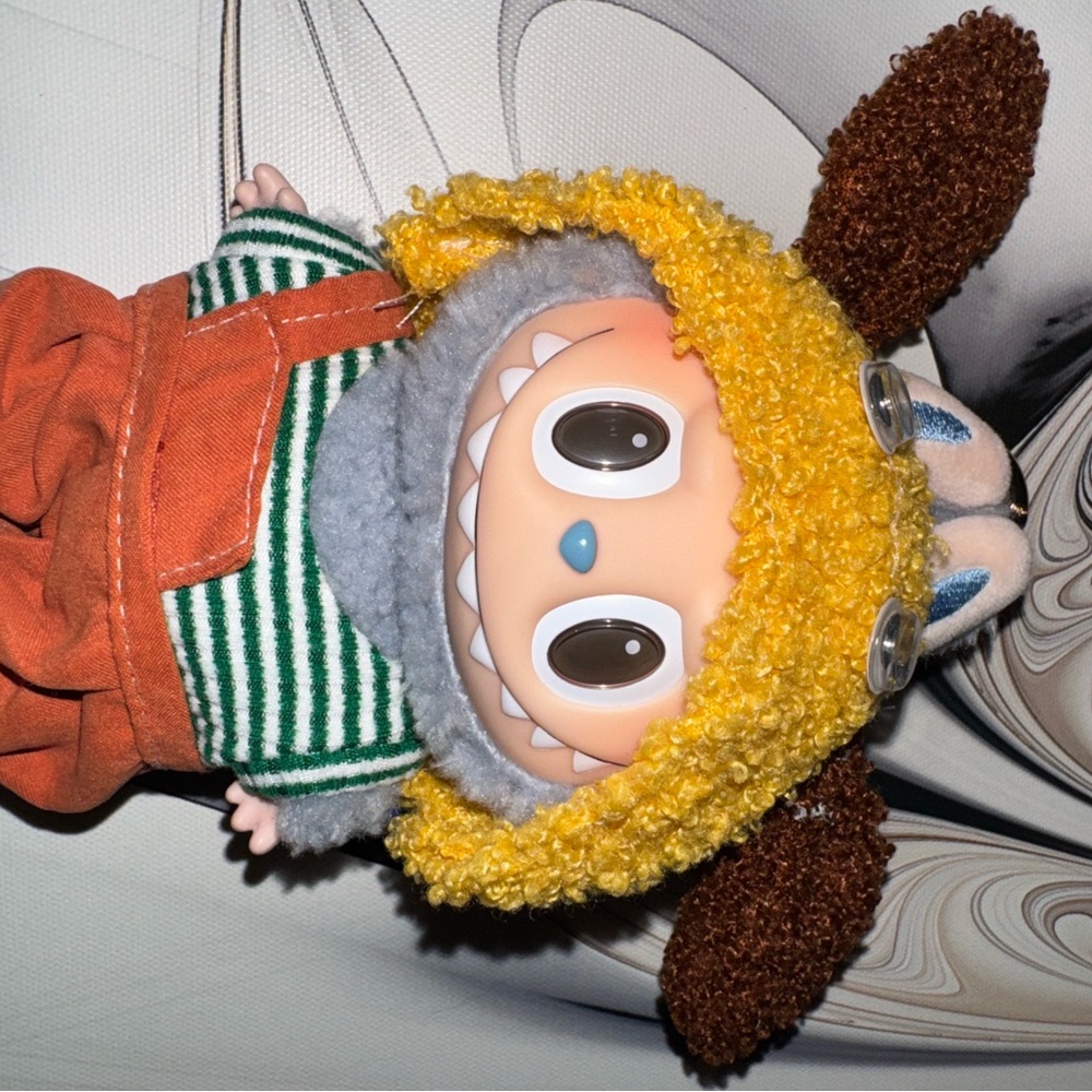 Labubu puppy outfit with overalls and green striped tee *DOLL NOT INCLUDED*